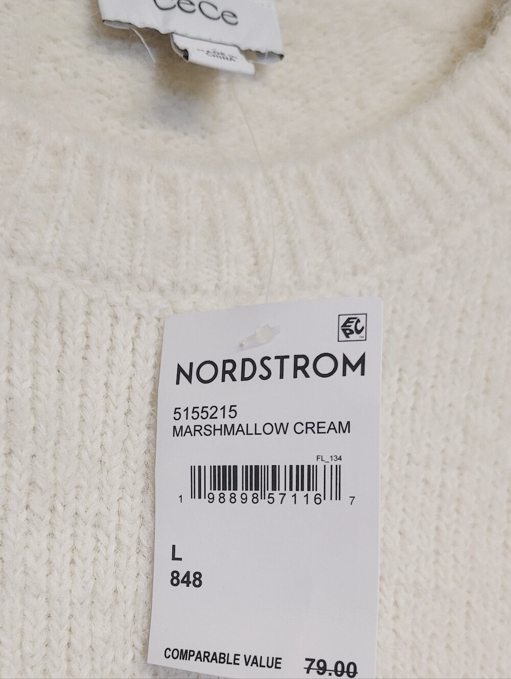 NWT CeCe  Puff Short Sleeve Wool-Blend Sweater in Marshmallow Cream Large - Picture 6 of 9